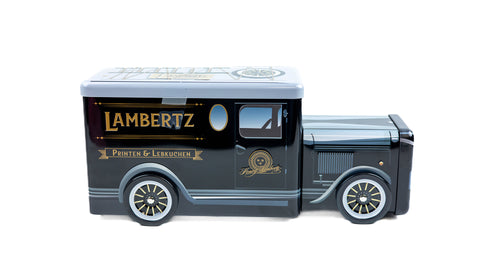 Lambertz Black Printen Truck Tin of Lebkuchen, BEST BY: April 30, 2024