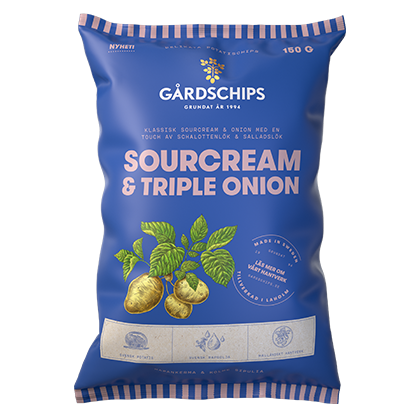 Gårdschips Sour Cream & Triple Onion 150G, BEST BY: February 10, 2025