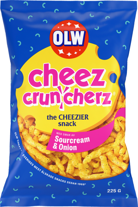 OLW Cheez Cruncherz Sour Cream & Onion 225g, BEST BY: February 2025