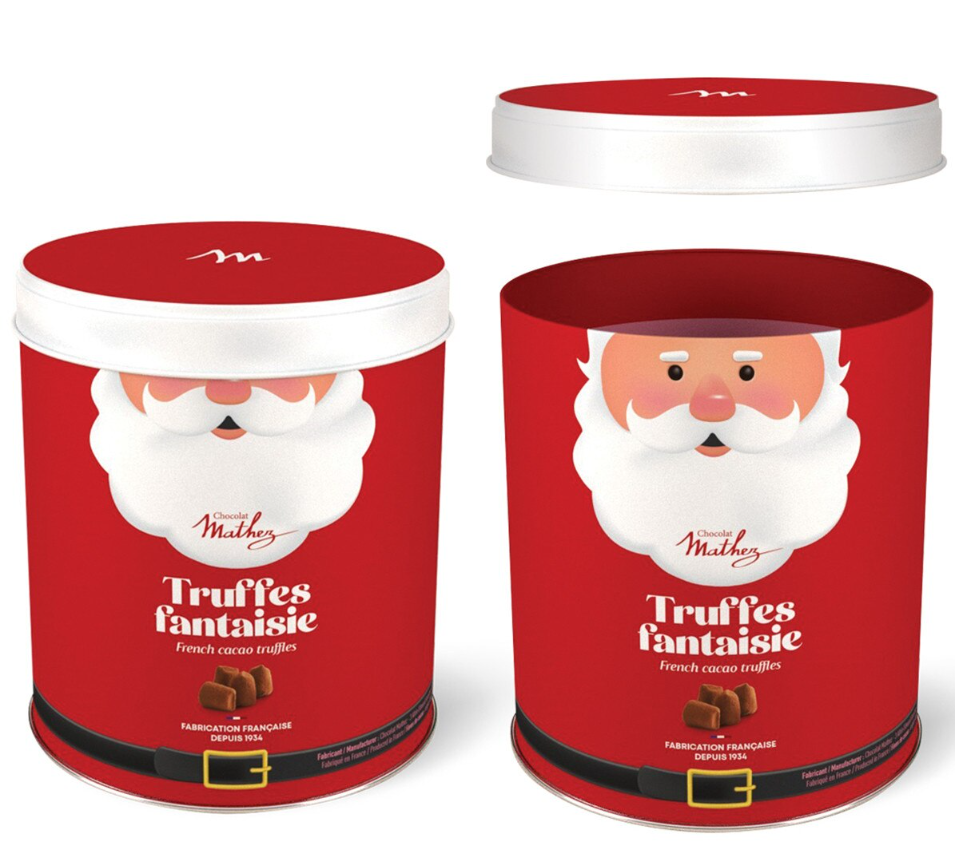 Mathez Cocoa Powdered Original Truffles Santa Tin