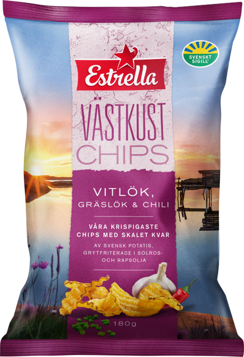 Estrella West Coast Chips Garlic, Chives & Chili 180g, BEST BY: February 28, 2025